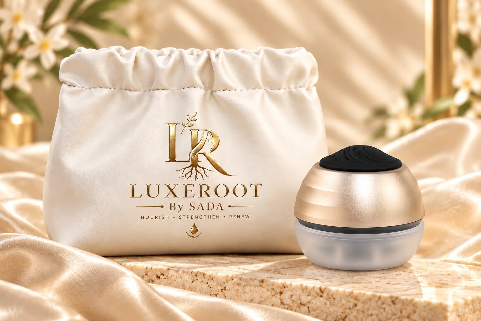 LUXEROOT signature pouch with the closed applicator